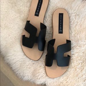 Steven by Steve Madden Black Leather Sandals